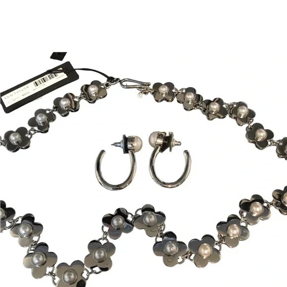 Ann Taylor Silver Floral Necklace with Pearl Accents - Picture 1 of 4